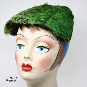 Vintage Green Feather Cocktail Hat MidCentury Fascinator Statement Hat - Hey Viv